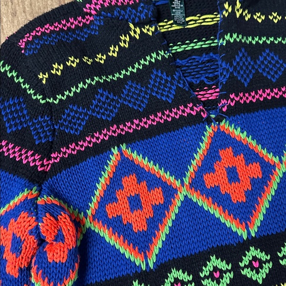 Lauren Ralph Lauren great shape Fairisle Navajo crochet knit sweater hoodie - Picture 5 of 9